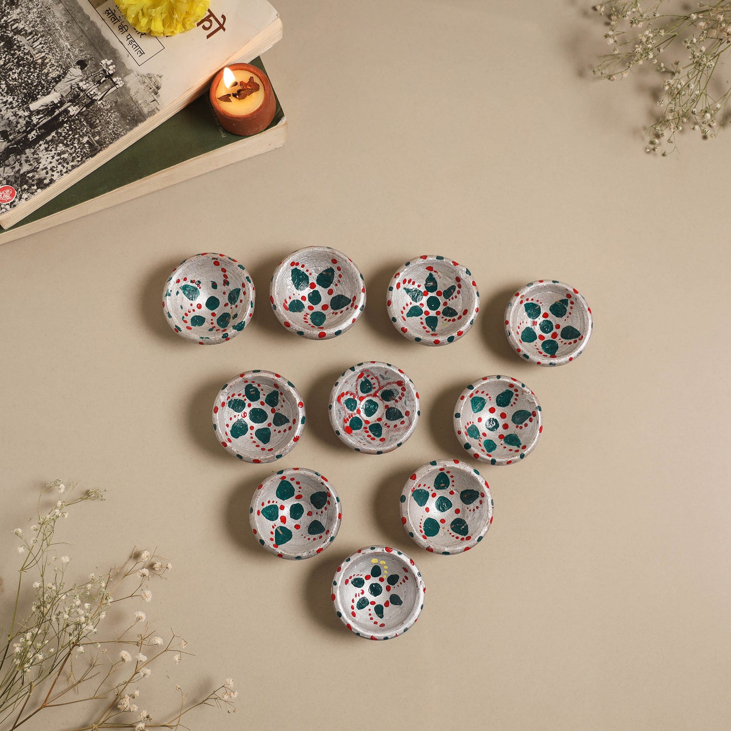 Decorative handpainted clay diya (set of 10) 38