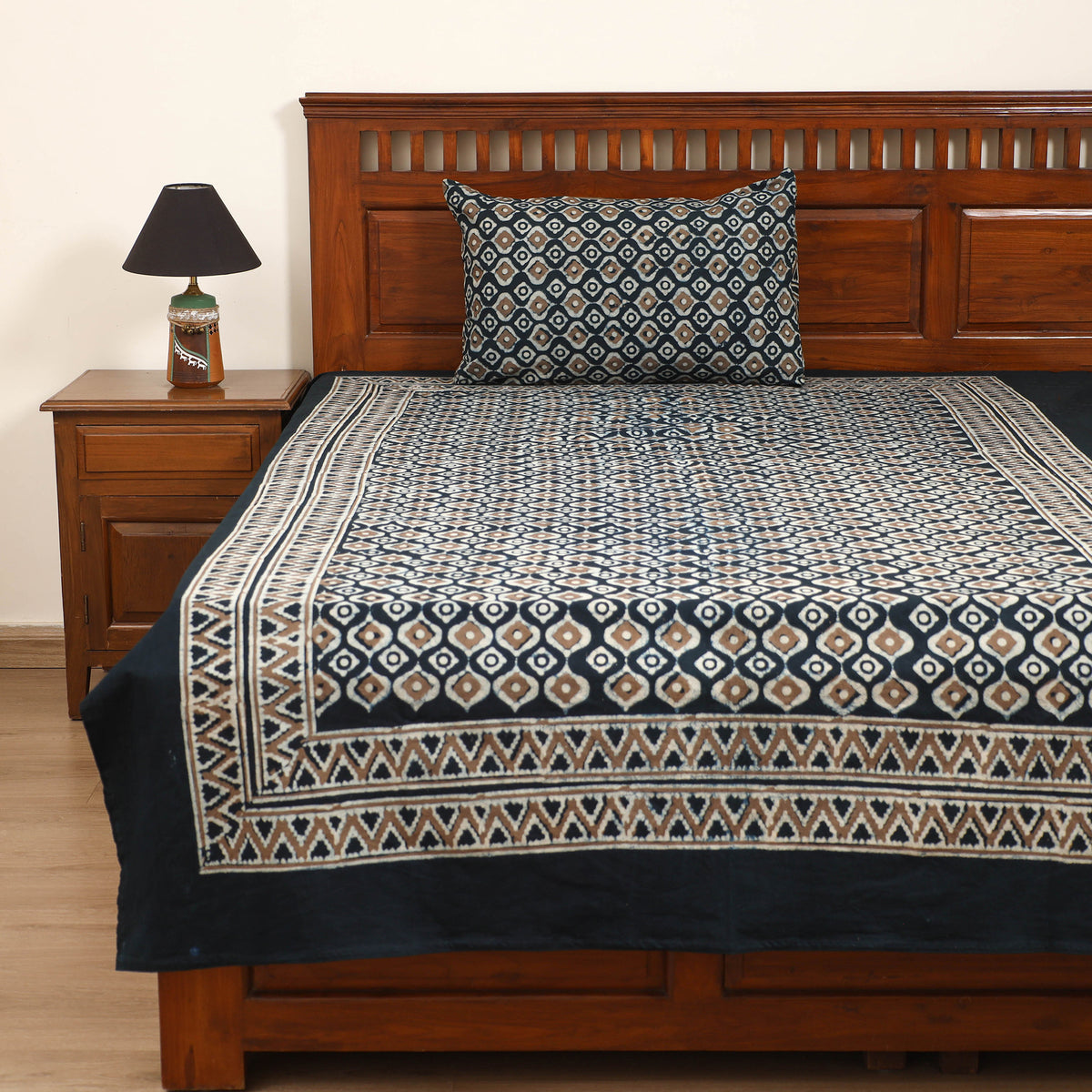 Pipad Hand Block Print Single Bedsheet with 1 Pillow Cover Set (90 x 60 in) 01