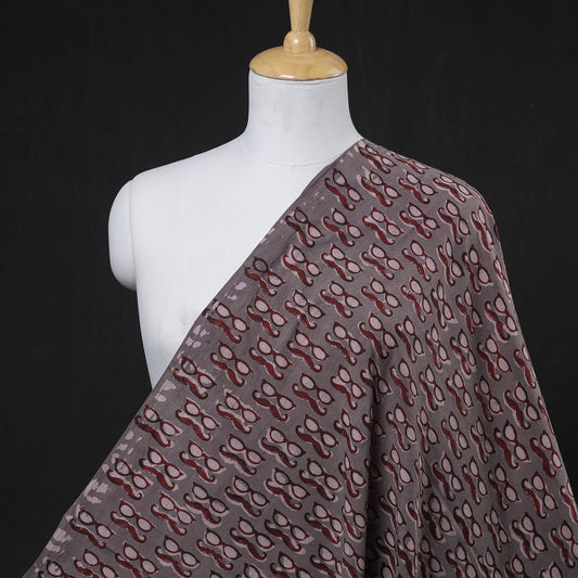 Brown - नत्थूलाल Waiting - Bindaas Hand Block Printed Cotton Fabric