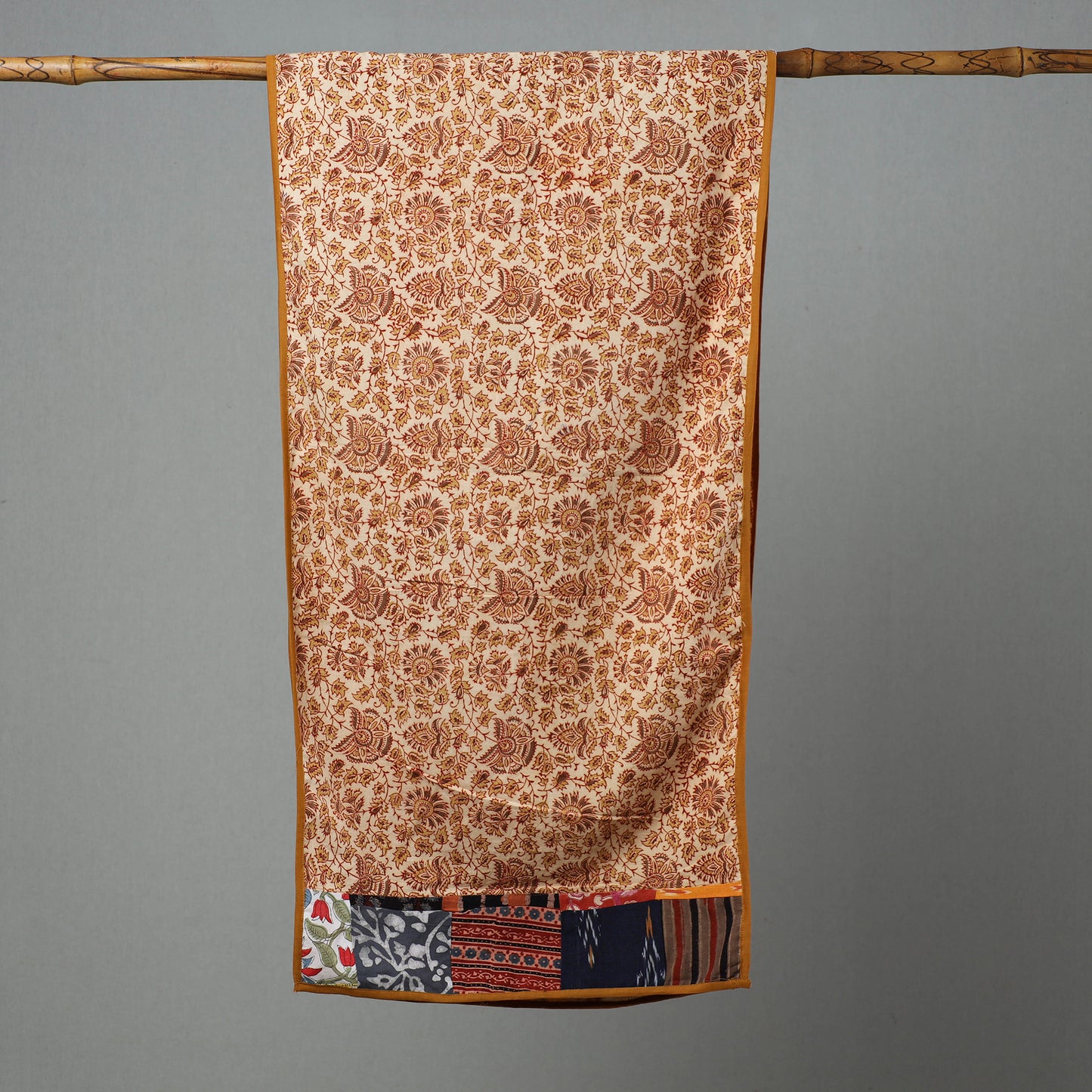 Beige - Kalamkari Block Printed Cotton Patchwork Stole 24