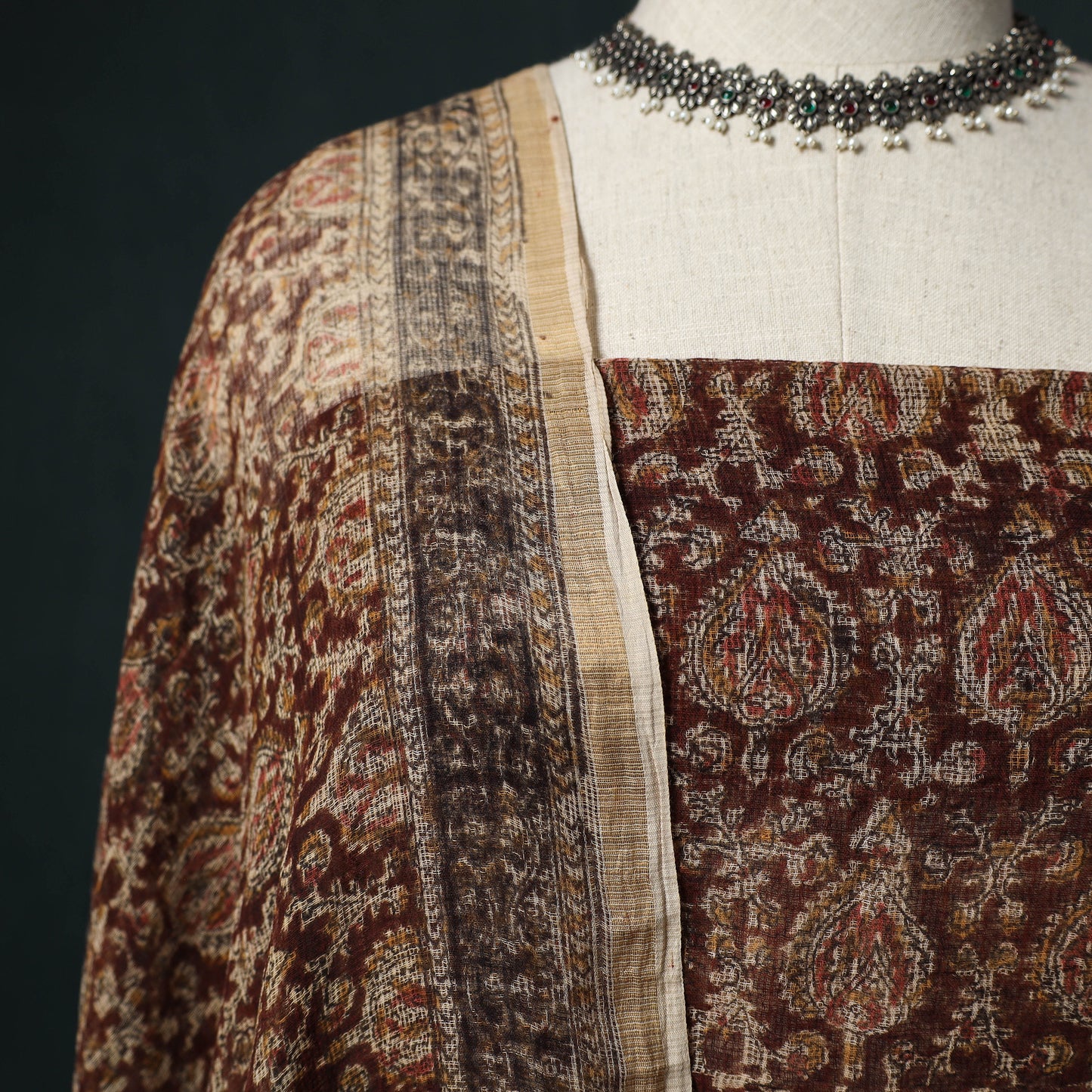 Pedana Kalamkari Block Print Kota Doria Cotton 2pc Unstitched Dress Material Kurta Set 31