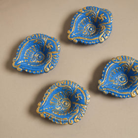 Decorative handpainted clay diya (set of 4) 10 - handcrafted