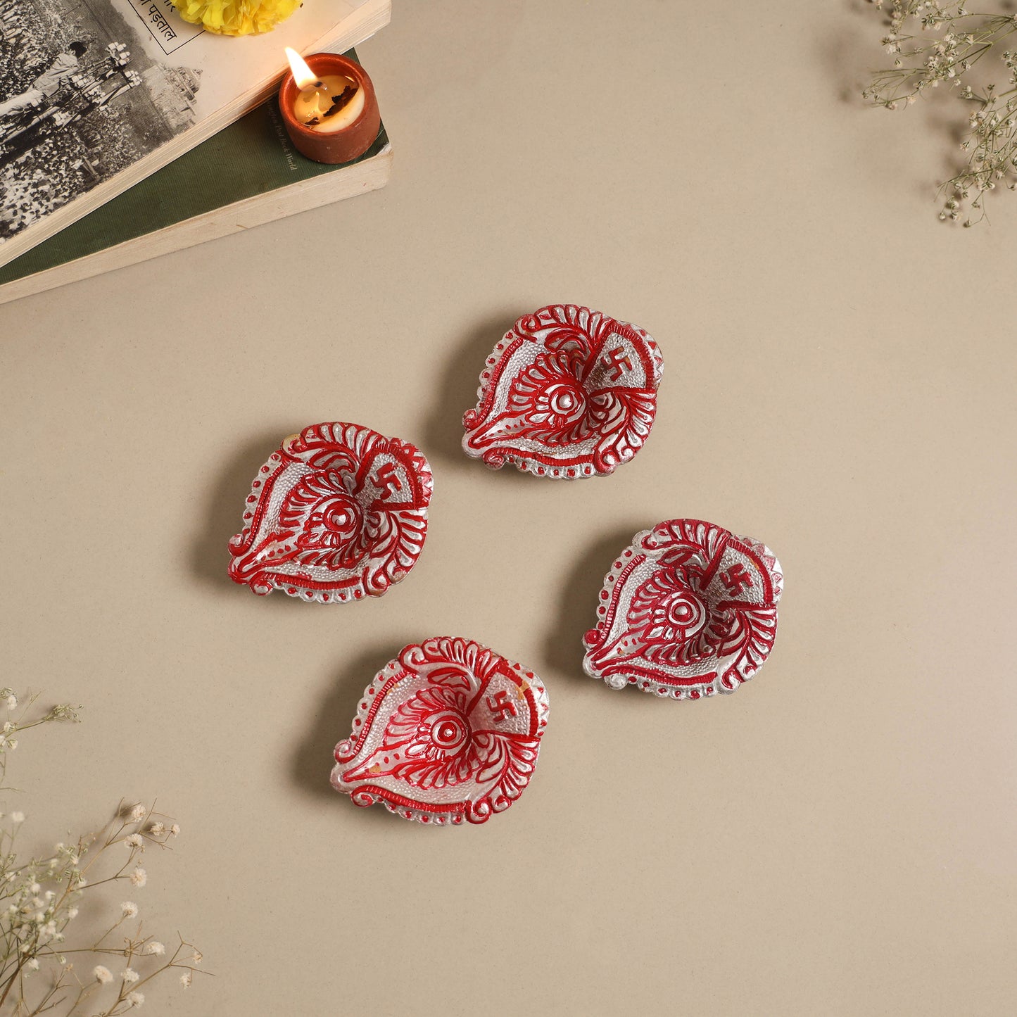 Decorative handpainted clay diya (set of 4) 11 - handcrafted