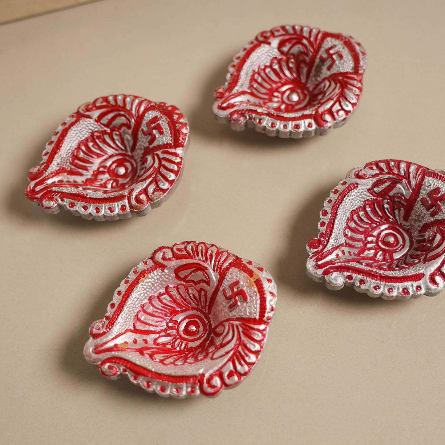 Decorative handpainted clay diya (set of 4) 11 - handcrafted