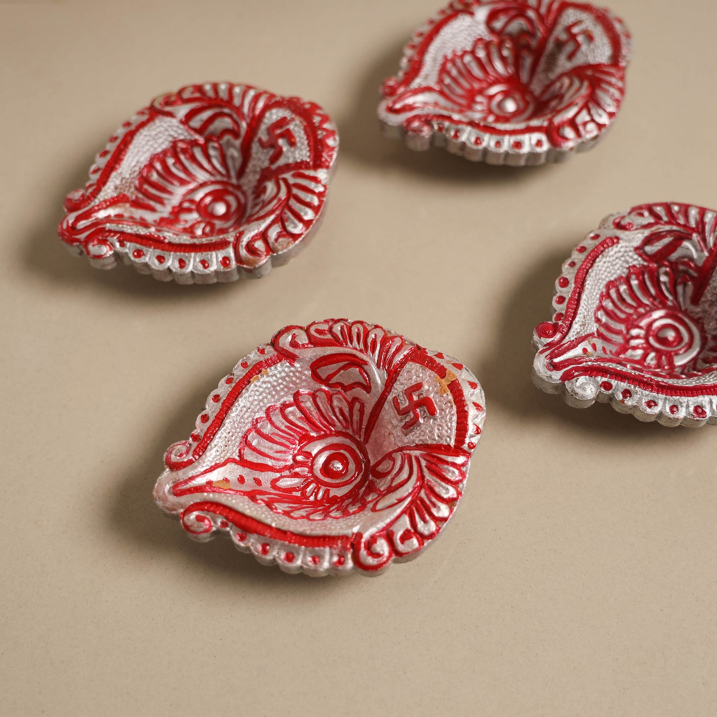 Decorative handpainted clay diya (set of 4) 11 - handcrafted
