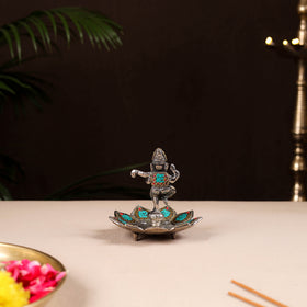 Tibetan lotus ganesha stone work white metal incense stick