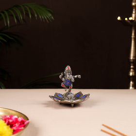 Tibetan Lotus Ganesha Stone Work White Metal Incense Stick Holder 02