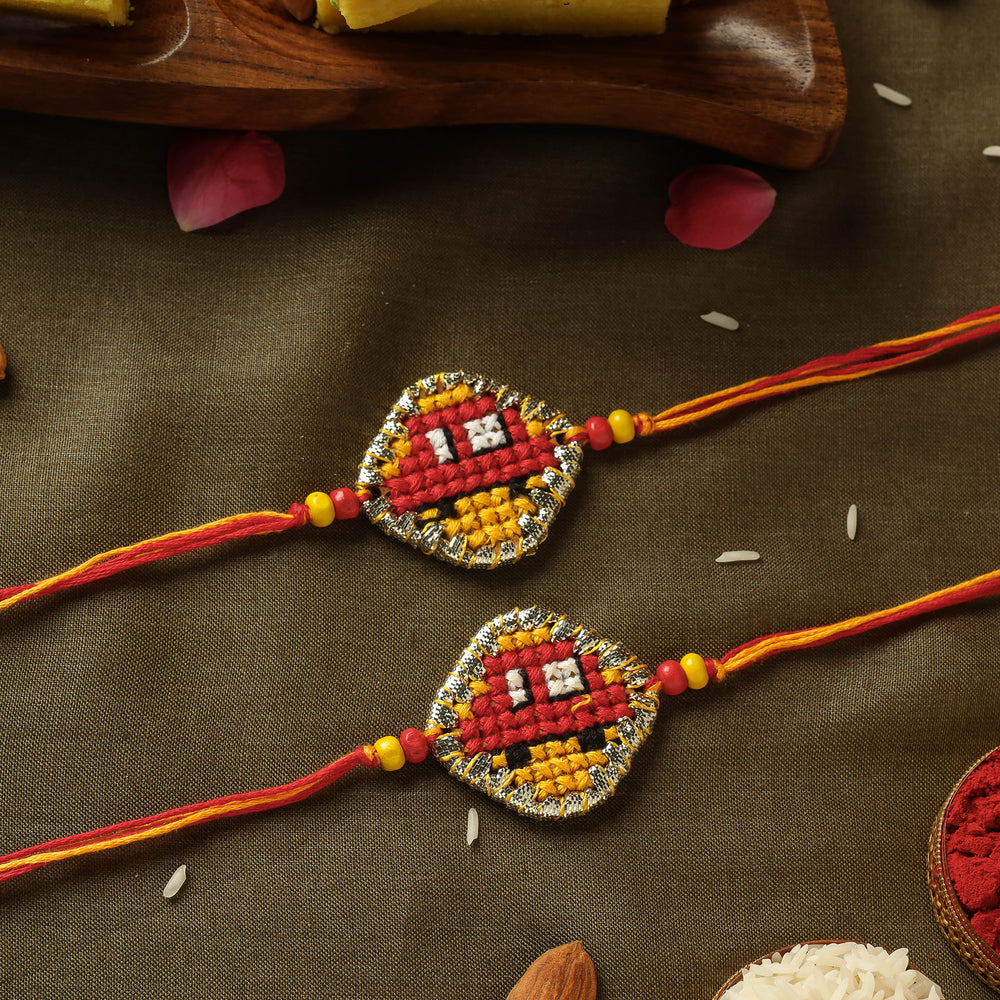 Tribal Hand Embroidered Kids Rakhi (Set of 2) with Soan Papadi