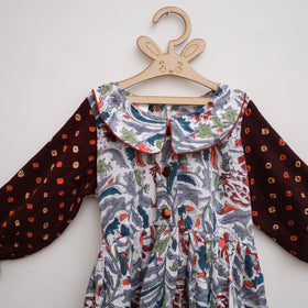 Pure Cotton Girls Frock Dress in Sanganeri Floral Print (3-4 Years) 01