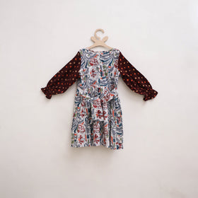 Pure Cotton Girls Frock Dress in Sanganeri Floral Print (3-4 Years) 01