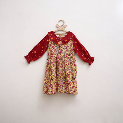 Pure Cotton Girls Frock Dress in Sanganeri Floral Print (3-4 Years) 02