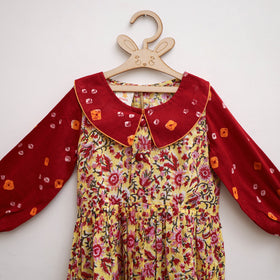 Pure Cotton Girls Frock Dress in Sanganeri Floral Print (3-4 Years) 02