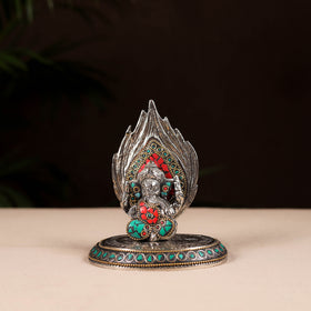 Tibetan ganesha stone work white metal incense stick holder