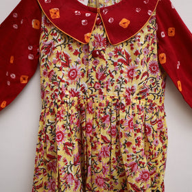 Pure Cotton Girls Frock Dress in Sanganeri Floral Print (3-4 Years) 02