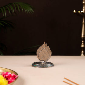 Tibetan ganesha stone work white metal incense stick holder