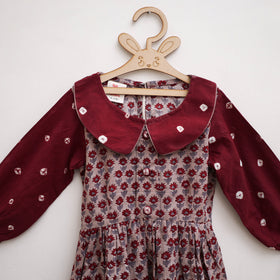 Pure Cotton Girls Frock Dress in Sanganeri Floral Print (3-4 Years) 03