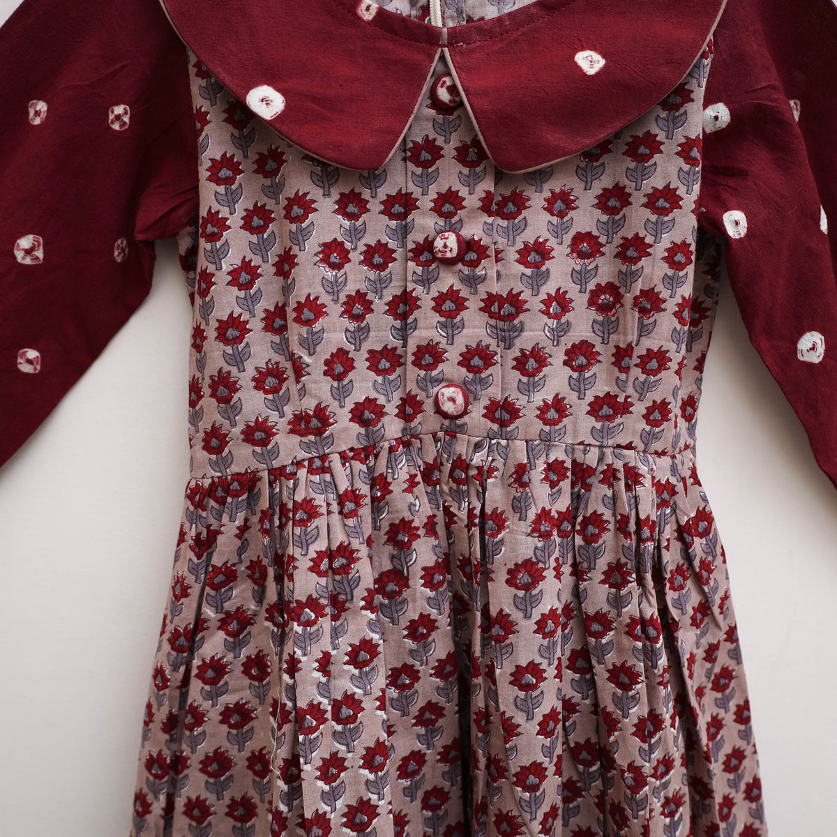 Pure Cotton Girls Frock Dress in Sanganeri Floral Print (3-4 Years) 03