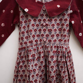 Pure Cotton Girls Frock Dress in Sanganeri Floral Print (3-4 Years) 03