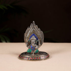Tibetan Ganesha Stone Work White Metal Incense Stick Holder 06