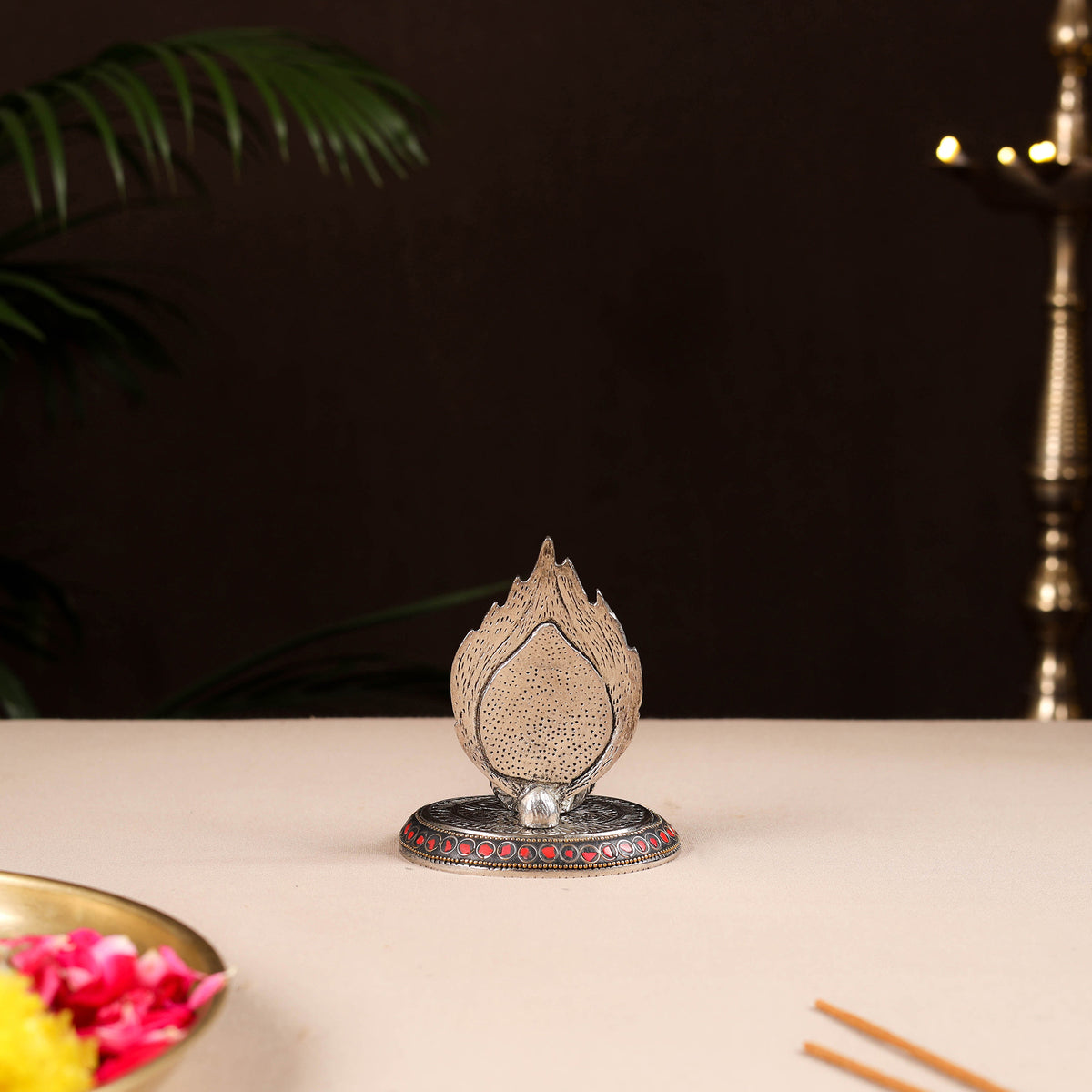 Tibetan Ganesha Stone Work White Metal Incense Stick Holder 06