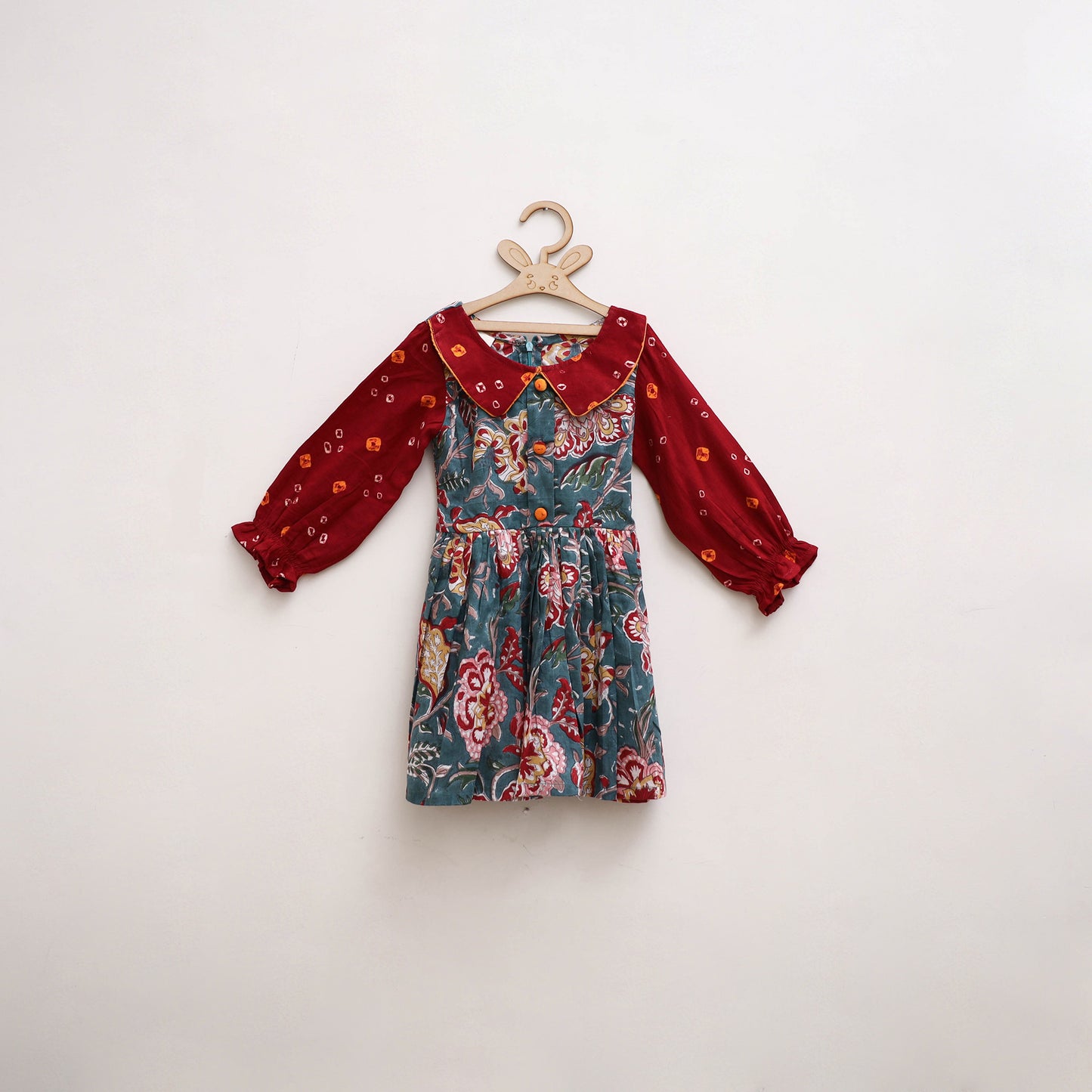 Pure Cotton Girls Frock Dress in Sanganeri Floral Print (3-4 Years) 04