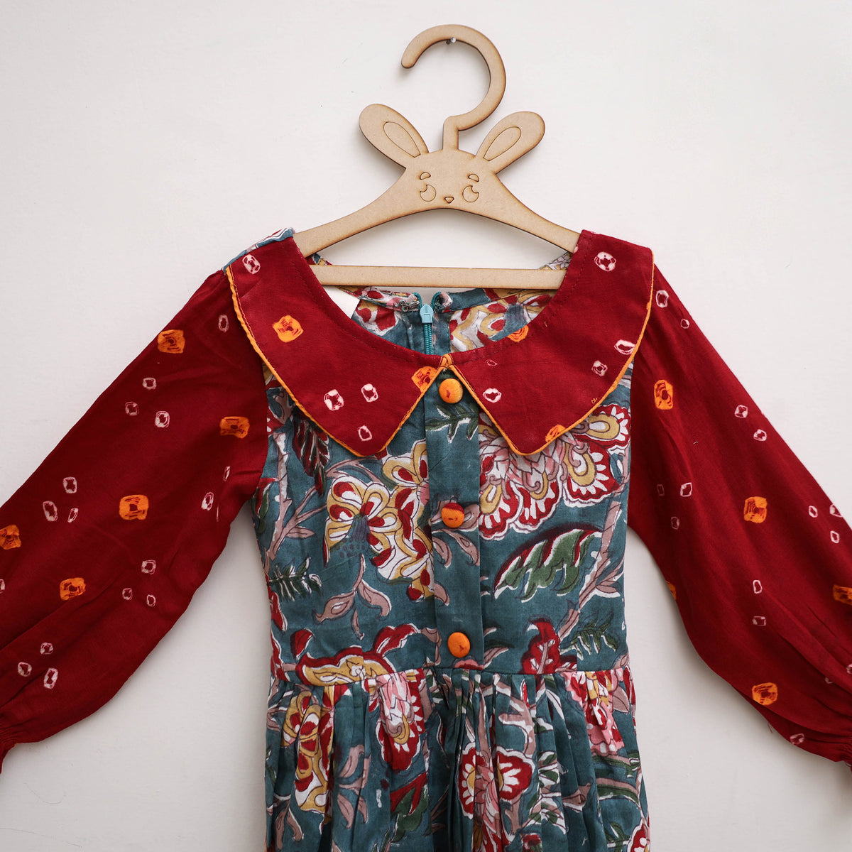 Pure Cotton Girls Frock Dress in Sanganeri Floral Print (3-4 Years) 04