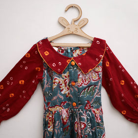 Pure Cotton Girls Frock Dress in Sanganeri Floral Print (3-4 Years) 04