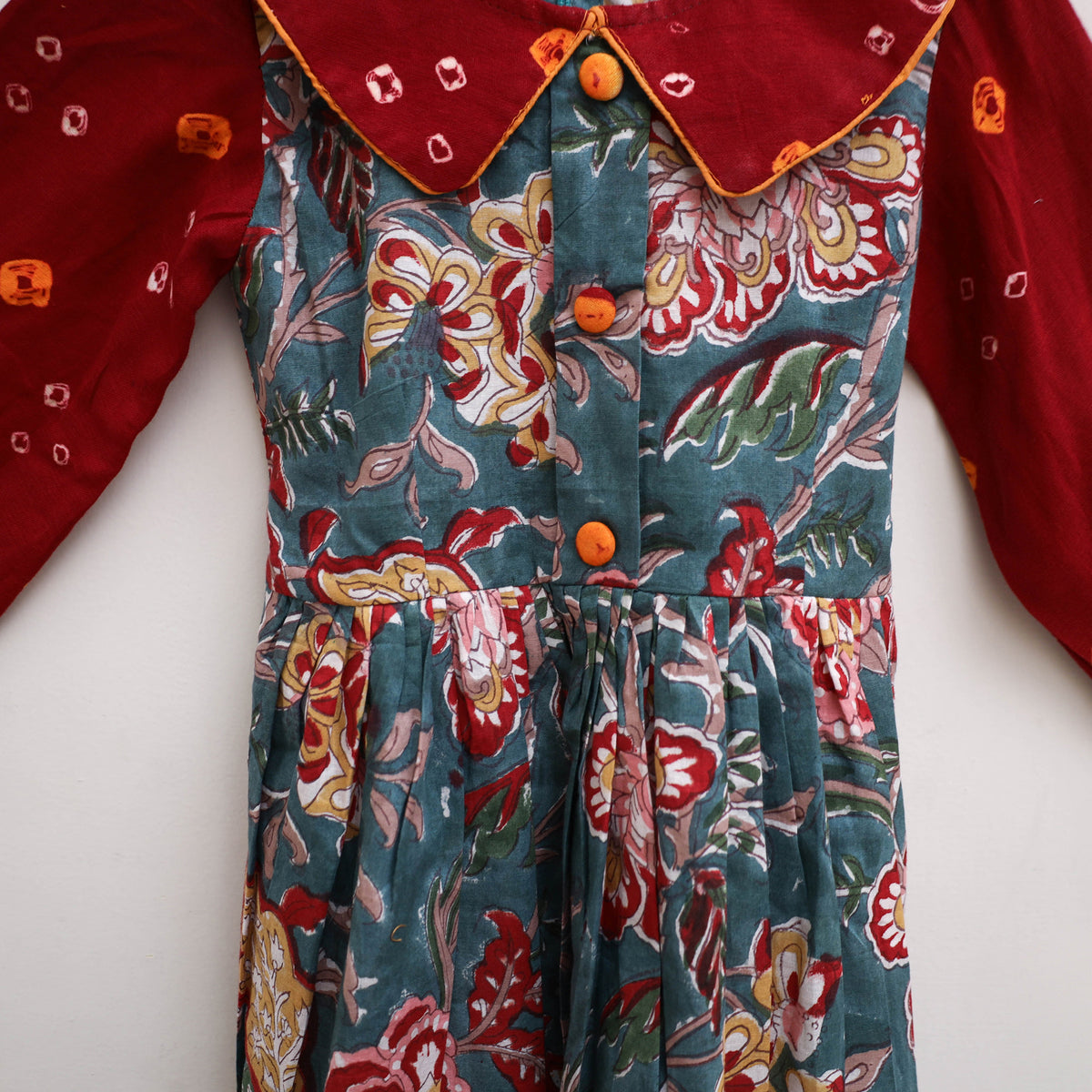 Pure Cotton Girls Frock Dress in Sanganeri Floral Print (3-4 Years) 04