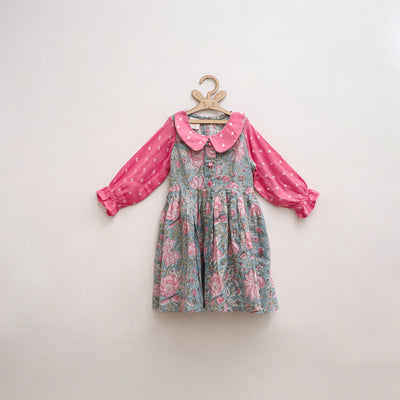 Pure Cotton Girls Frock Dress in Sanganeri Floral Print (3-4 Years) 05