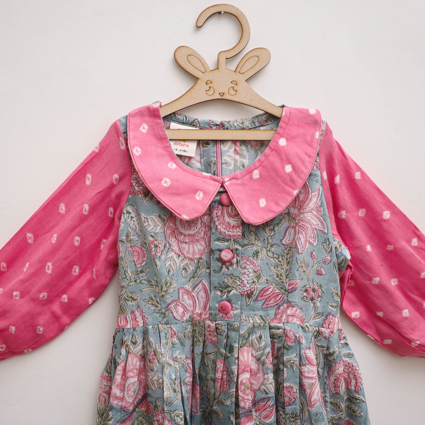 Pure Cotton Girls Frock Dress in Sanganeri Floral Print (3-4 Years) 05