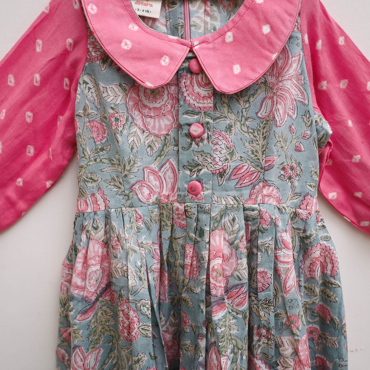 Pure Cotton Girls Frock Dress in Sanganeri Floral Print (3-4 Years) 05