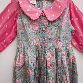 Pure Cotton Girls Frock Dress in Sanganeri Floral Print (3-4 Years) 05