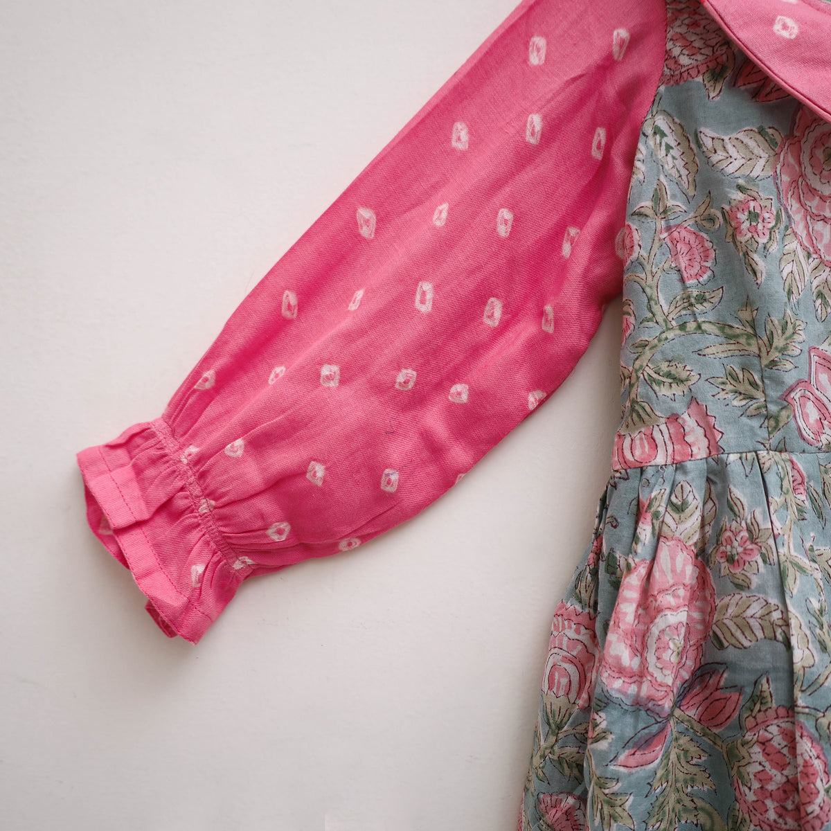 Pure Cotton Girls Frock Dress in Sanganeri Floral Print (3-4 Years) 05