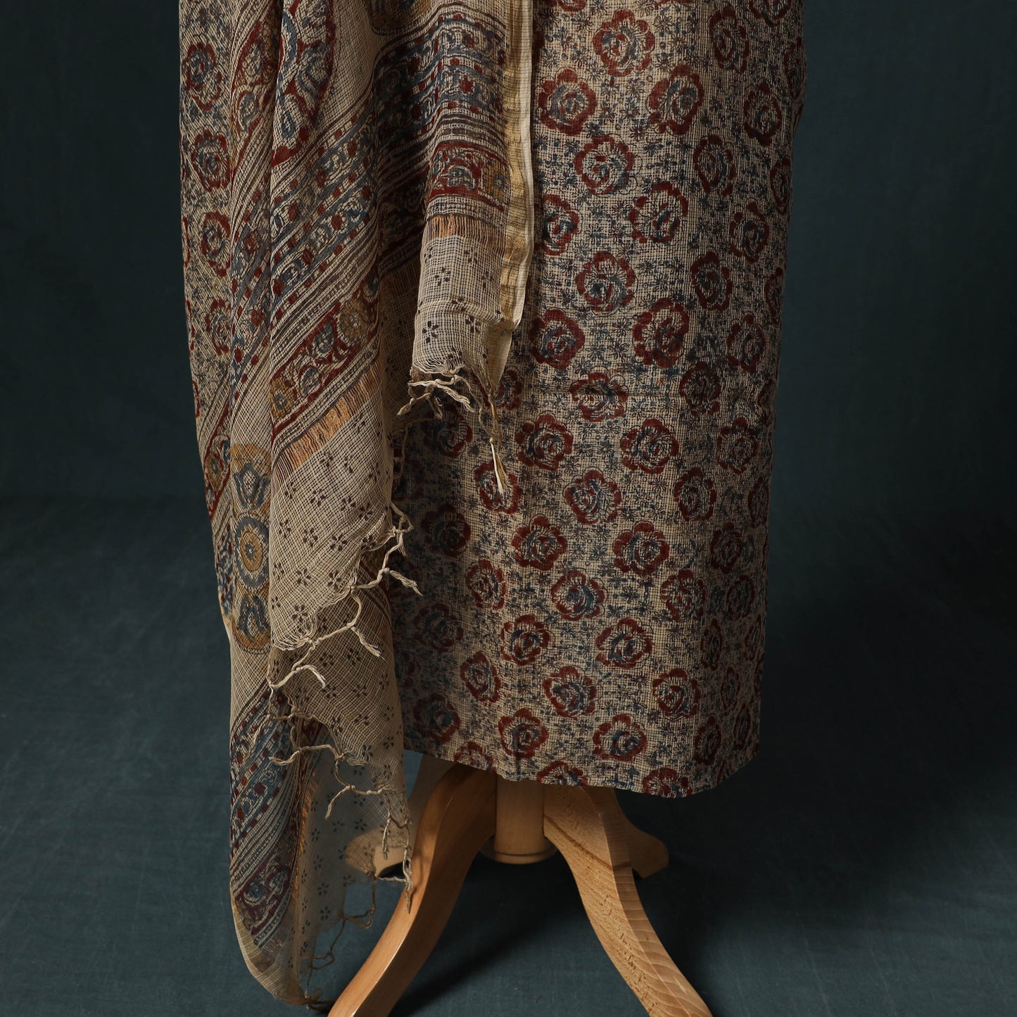 Pedana Kalamkari Block Print Kota Doria Cotton 2pc Unstitched Dress Material Kurta Set 40