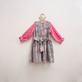 Pure Cotton Girls Frock Dress in Sanganeri Floral Print (3-4 Years) 05