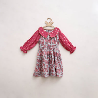 Pure Cotton Girls Frock Dress in Sanganeri Floral Print (3-4 Years) 06