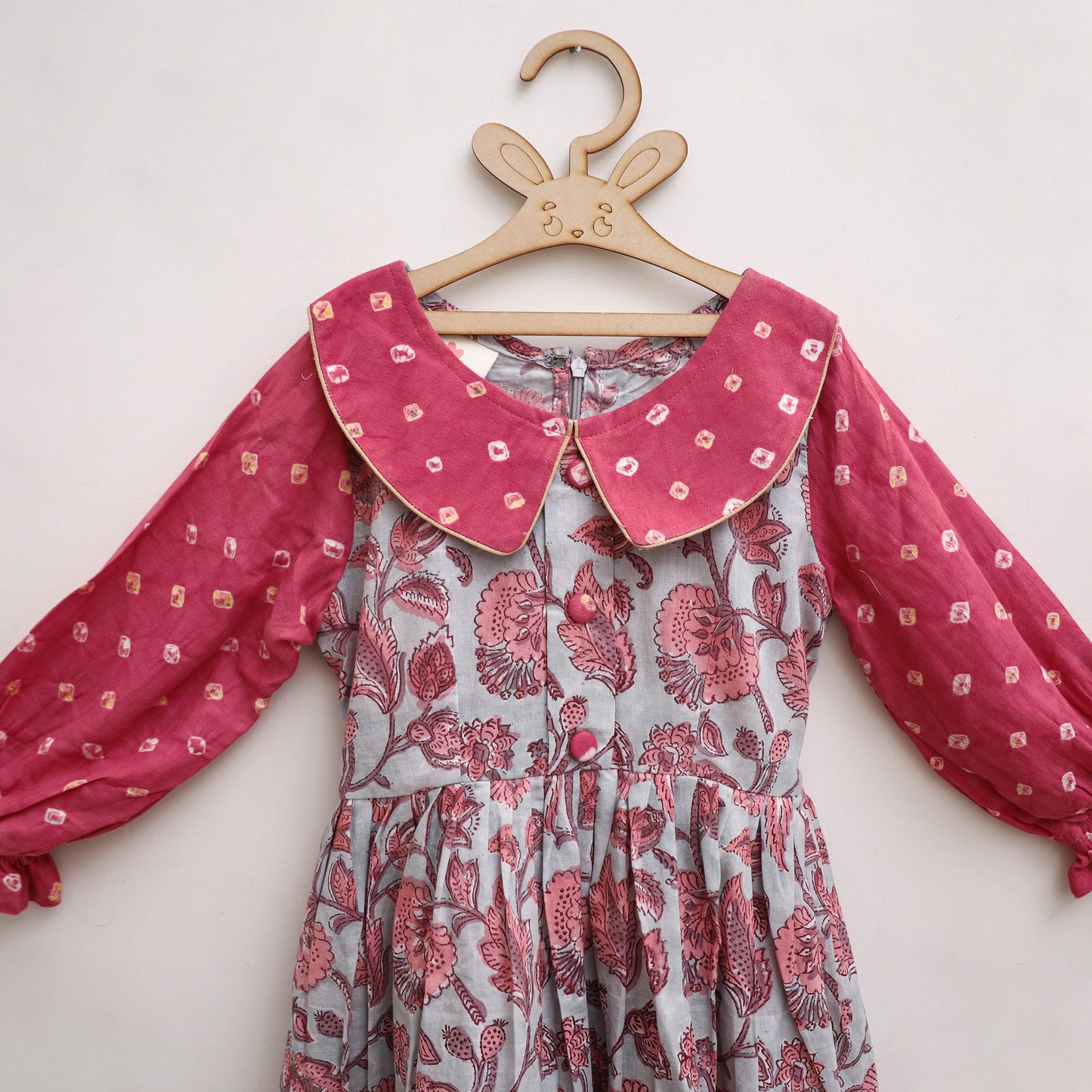 Pure Cotton Girls Frock Dress in Sanganeri Floral Print (3-4 Years) 06
