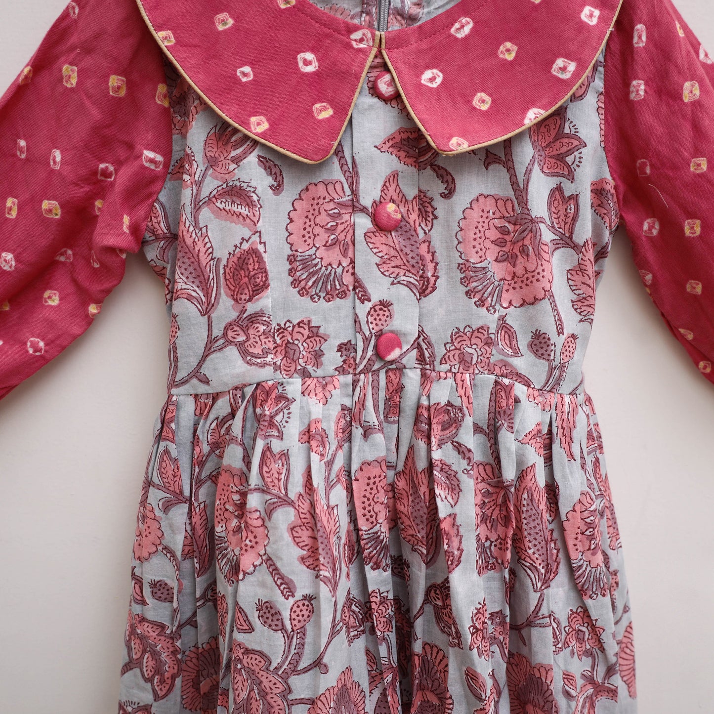 Pure Cotton Girls Frock Dress in Sanganeri Floral Print (3-4 Years) 06