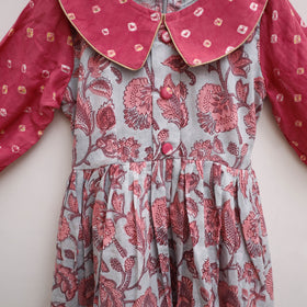 Pure Cotton Girls Frock Dress in Sanganeri Floral Print (3-4 Years) 06