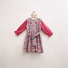 Pure Cotton Girls Frock Dress in Sanganeri Floral Print (3-4 Years) 06