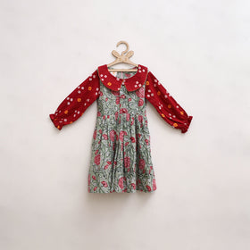 Pure Cotton Girls Frock Dress in Sanganeri Floral Print (3-4 Years) 07