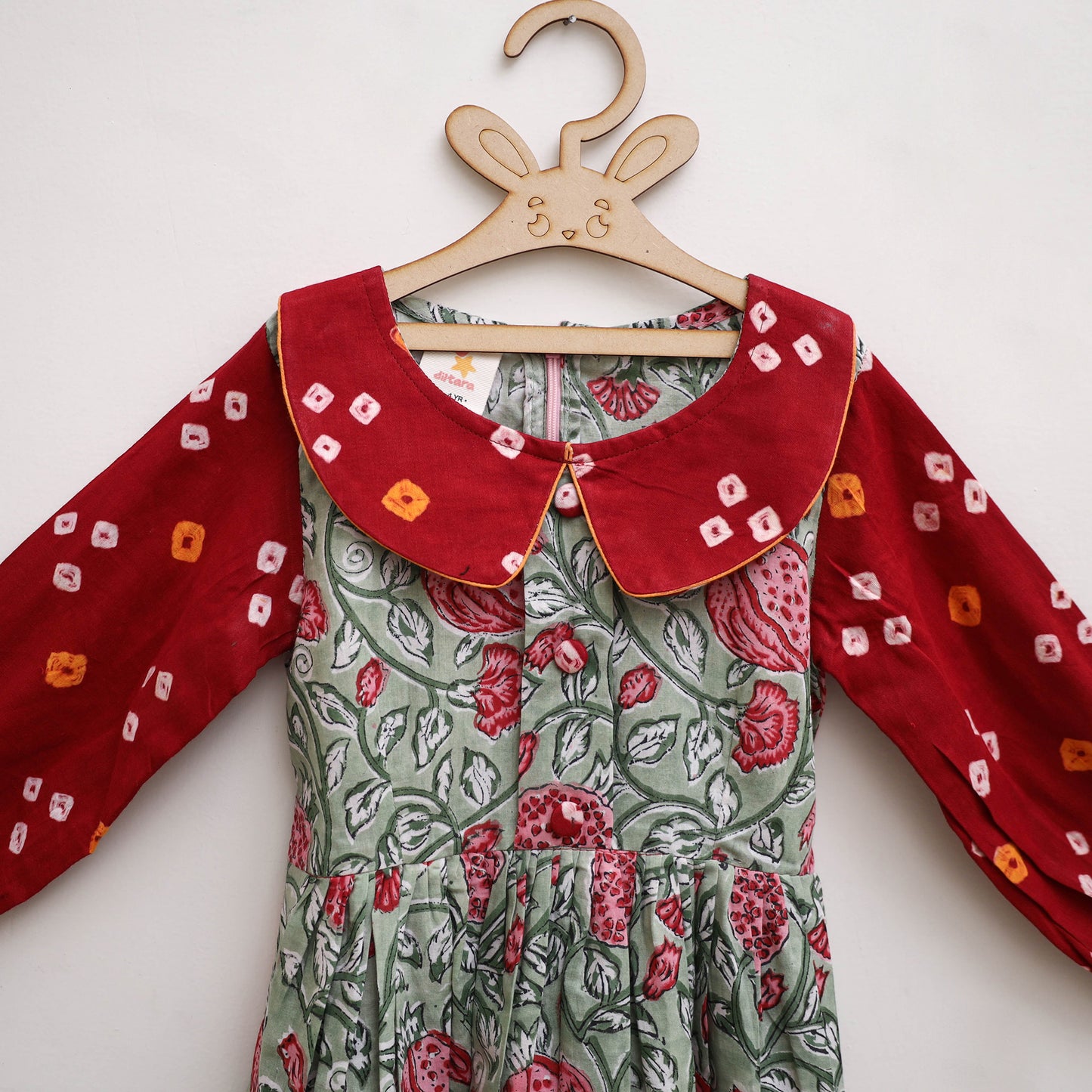Pure Cotton Girls Frock Dress in Sanganeri Floral Print (3-4 Years) 07