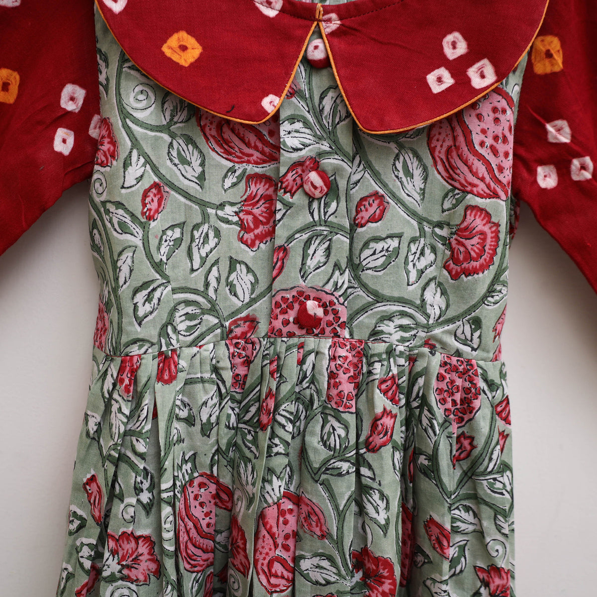 Pure Cotton Girls Frock Dress in Sanganeri Floral Print (3-4 Years) 07