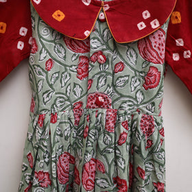 Pure Cotton Girls Frock Dress in Sanganeri Floral Print (3-4 Years) 07
