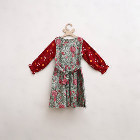 Pure Cotton Girls Frock Dress in Sanganeri Floral Print (3-4 Years) 07