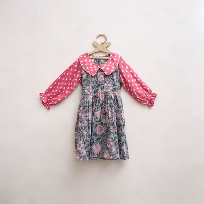 Pure Cotton Girls Frock Dress in Sanganeri Floral Print (3-4 Years) 08