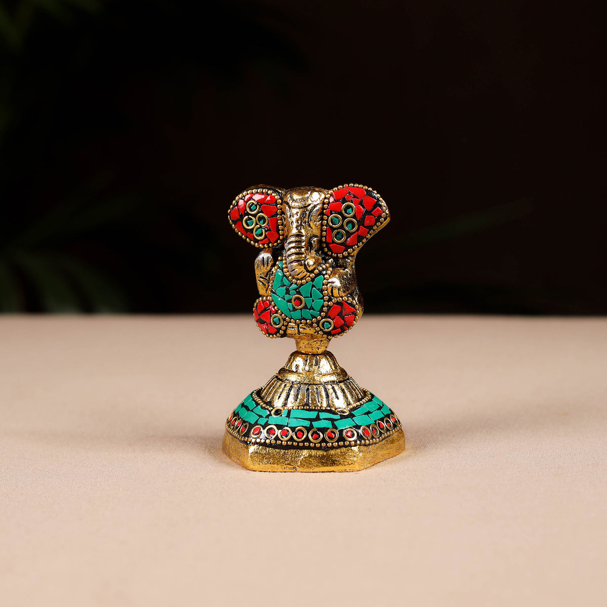 Tibetan ganesha stone work white metal incense stick holder
