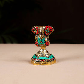 Tibetan ganesha stone work white metal incense stick holder