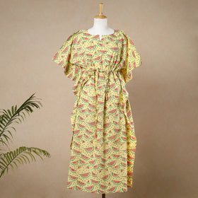  Hand Block Printed Cotton Kaftan with Tie-Up Waist 