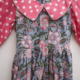 Pure Cotton Girls Frock Dress in Sanganeri Floral Print (3-4 Years) 08